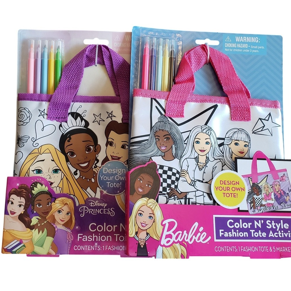 Disney‎ Princess & Barbie Color N Style Fashion Tote Activity Set 2 Pack 37426